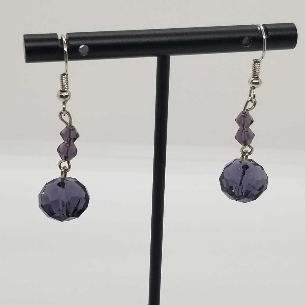 purple beaded drop earrings